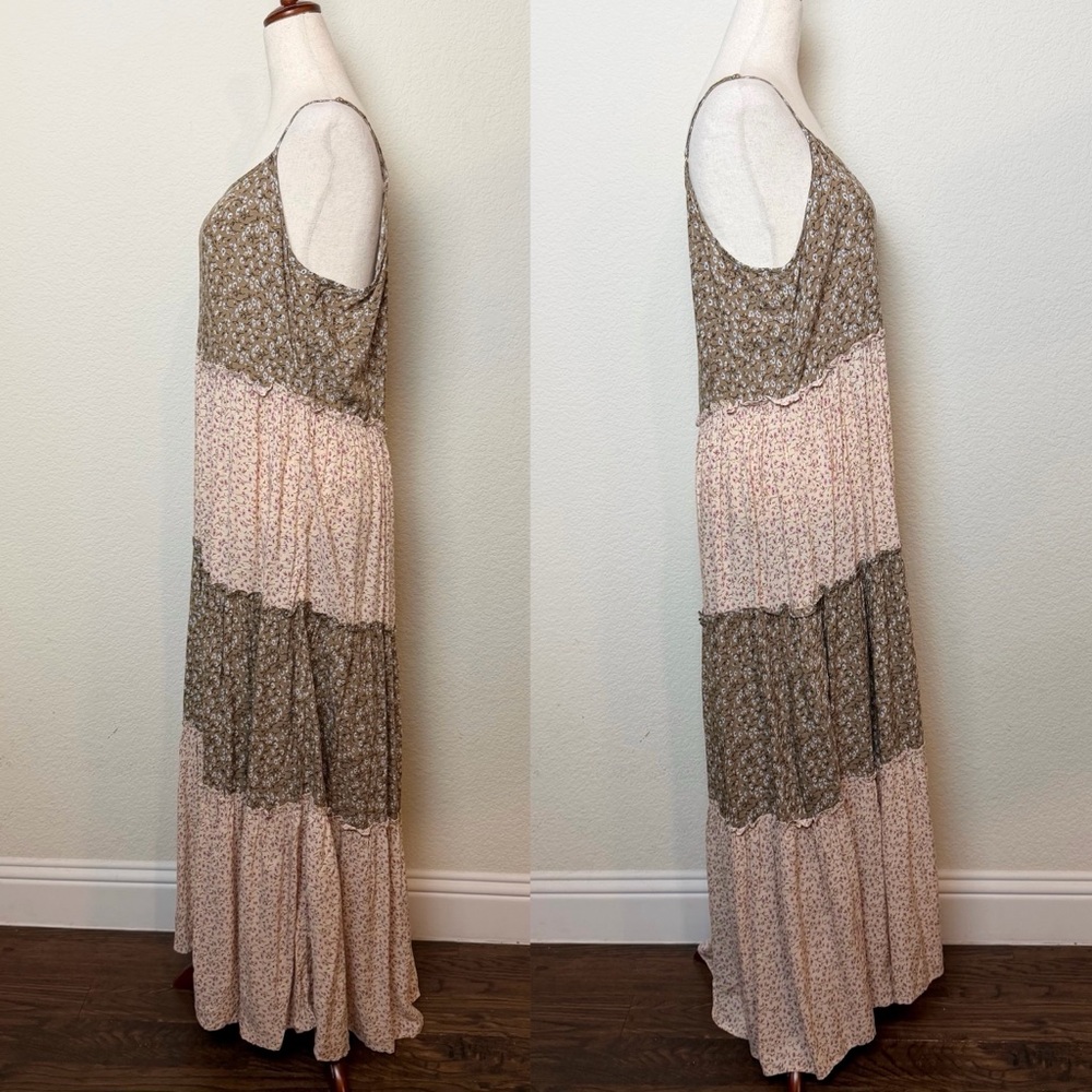 Boho Tiered Spaghetti Strap Maxi Dress - Pink and Brown - Picture 5 of 12